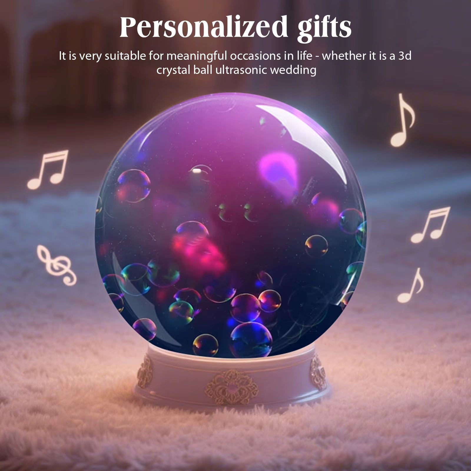 Enchanting 3D Video Crystal Ball with Elegant Black Base - The Perfect Memory Sphere Lamp for Unforgettable Gifts and Celebrations