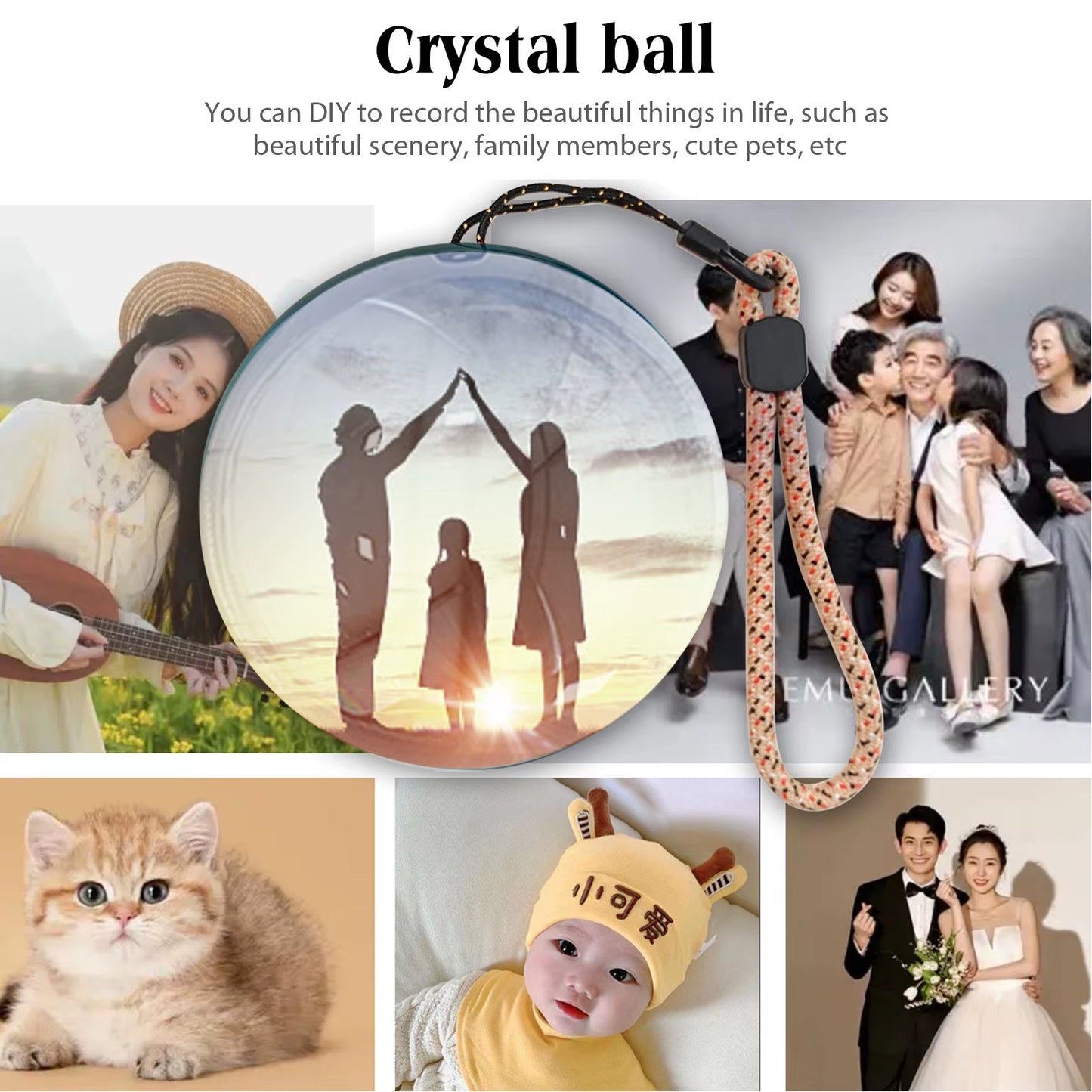 Enchanting 3D Video Crystal Ball with Elegant Black Base - The Perfect Memory Sphere Lamp for Unforgettable Gifts and Celebrations